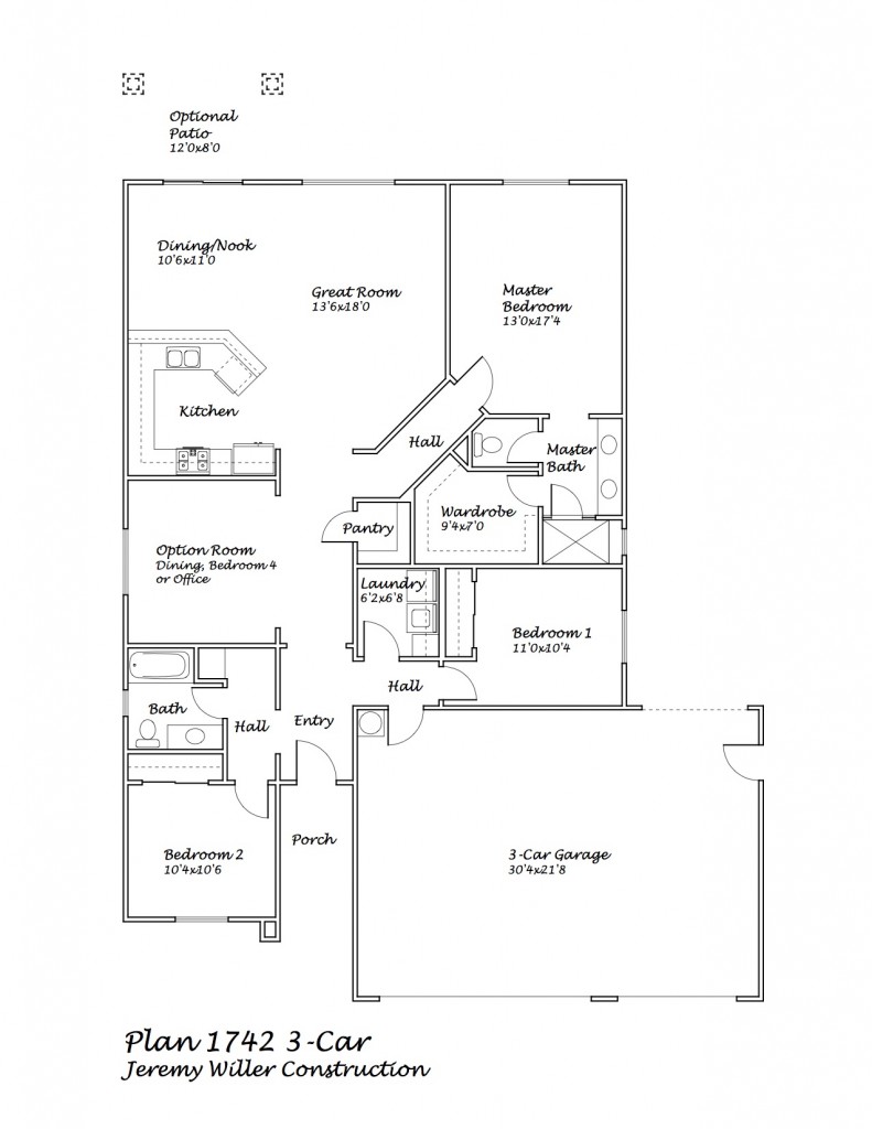 Wasco- 1742 Plan 3/4 Bedroom 2 Bath 2/3 Car Garage Option B